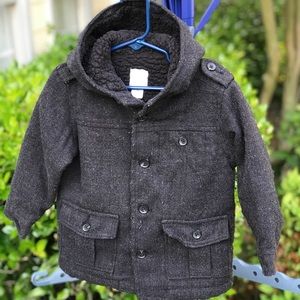 Boys 2T  charcoal wool coat with hood